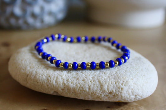 ESB (Emotional Support Beads) Cobalt Blue Bracelet, 3mm Gold-Filled & 4mm Colorful Beads