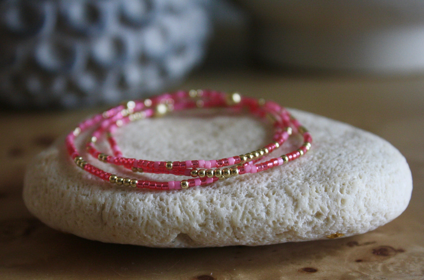 Happy Hour Strawberry Daiquiri Bracelet, 2mm Gold-Filled & Colorful Beads