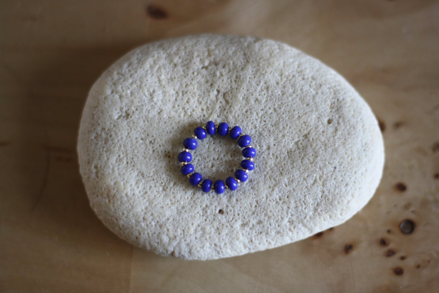 ESB (Emotional Support Beads) Cobalt Blue Ring, 2mm Gold-Filled Beads