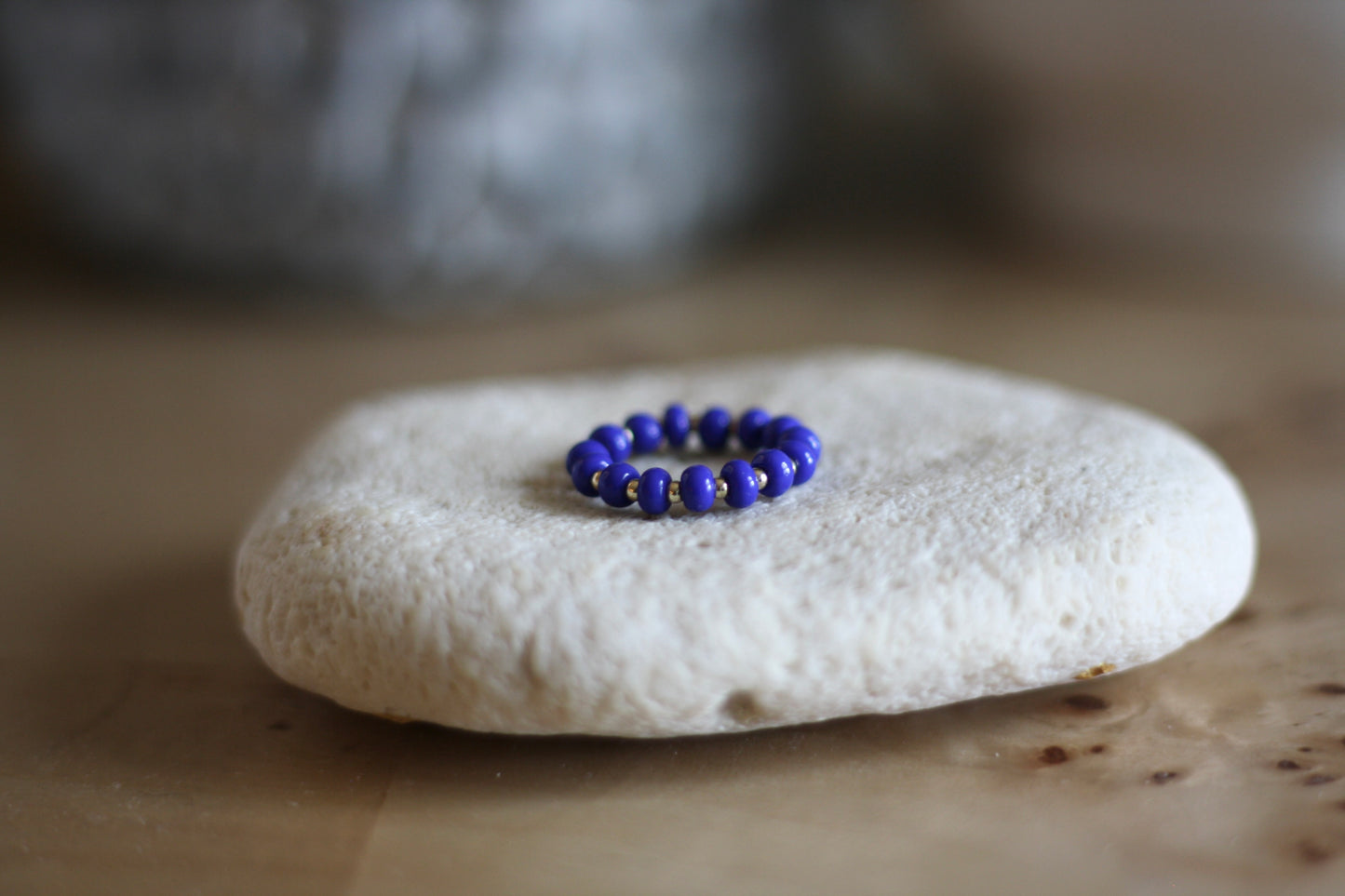 ESB (Emotional Support Beads) Cobalt Blue Ring, 2mm Gold-Filled Beads