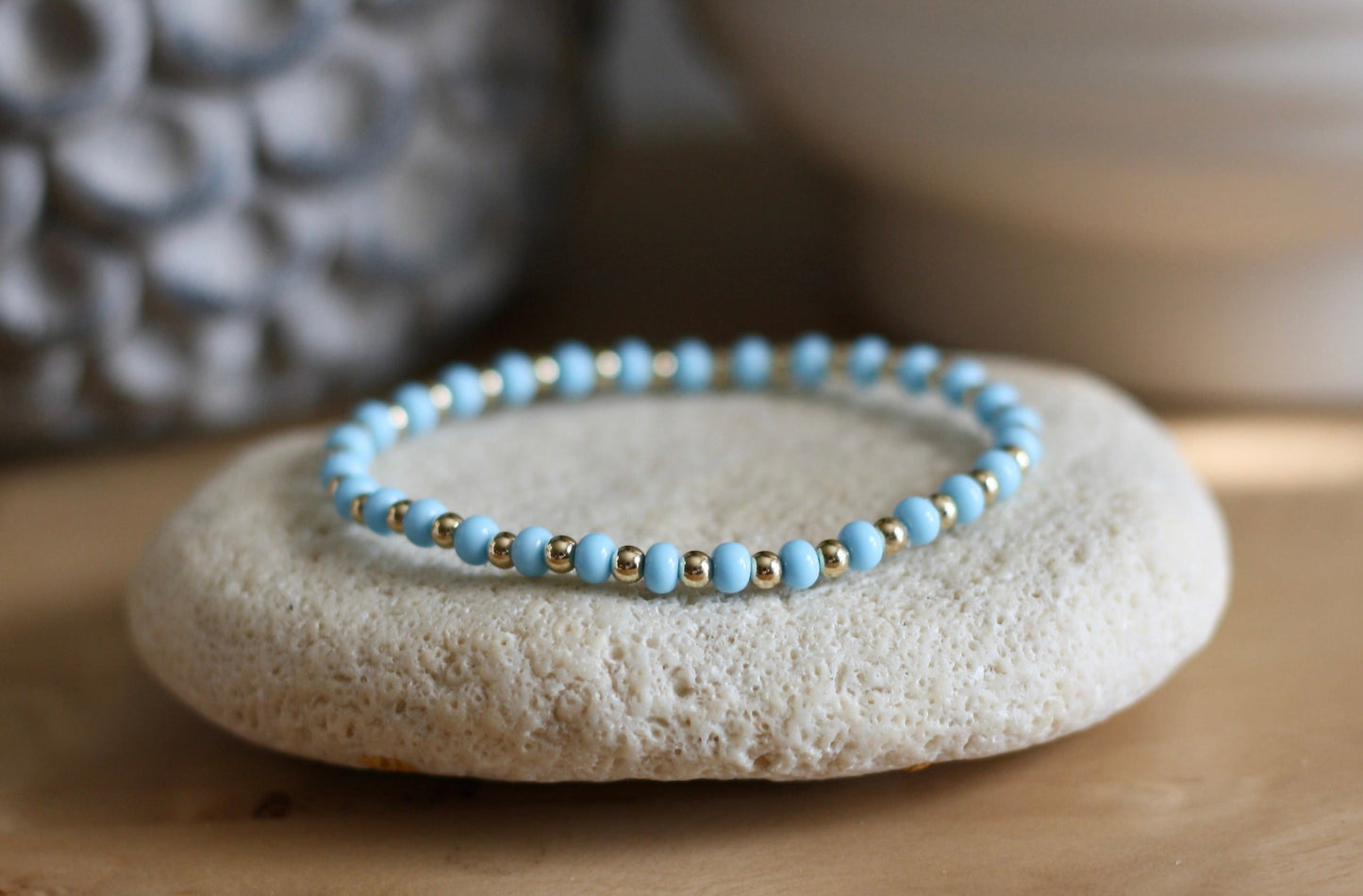 ESB (Emotional Support Beads) Icy Blue Bracelet, 3mm Gold-Filled & 4mm Colorful Beads