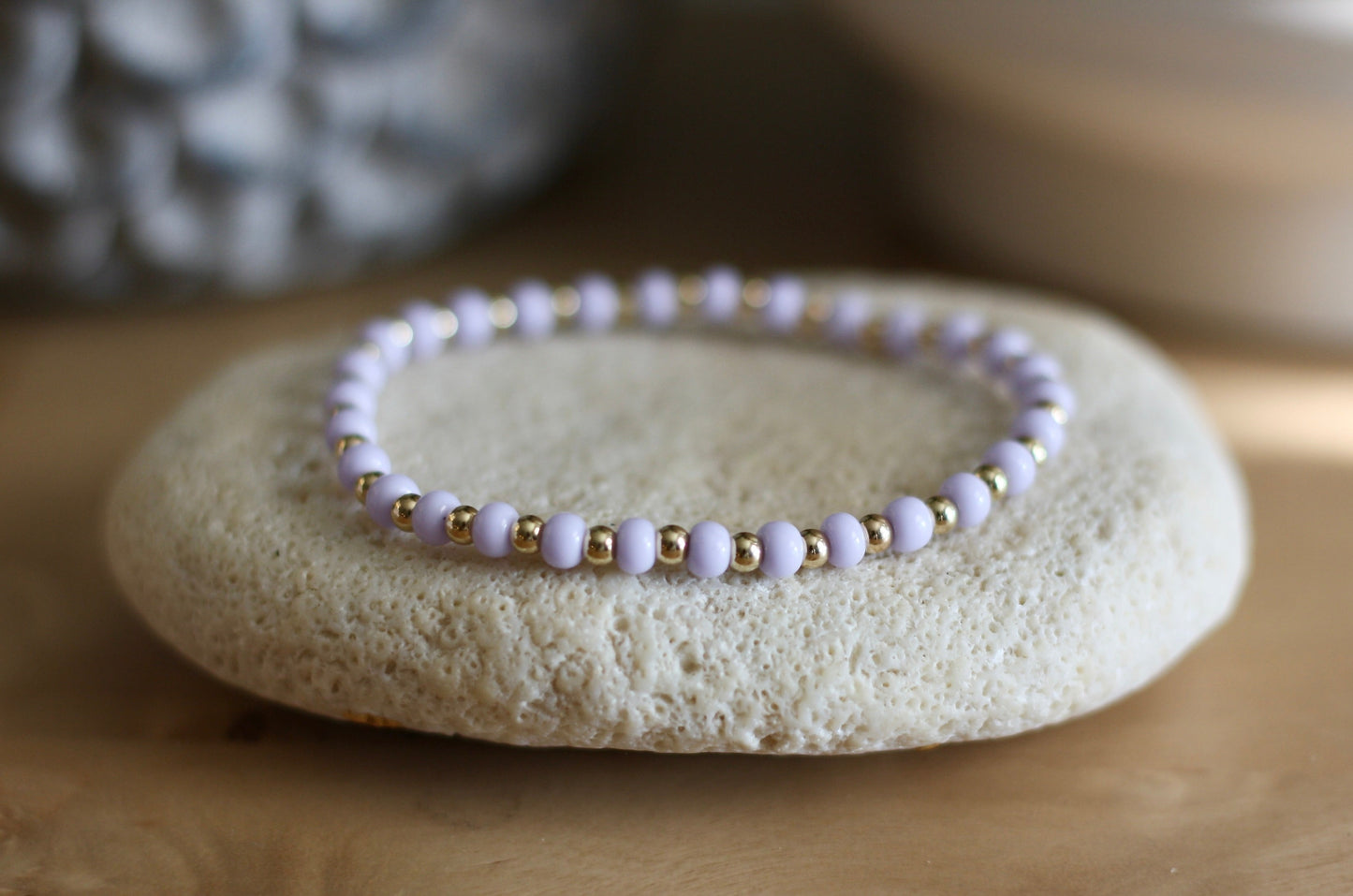 ESB (Emotional Support Beads) Seemingly Lavender Bracelet, 3mm Gold-Filled & 4mm Colorful Beads