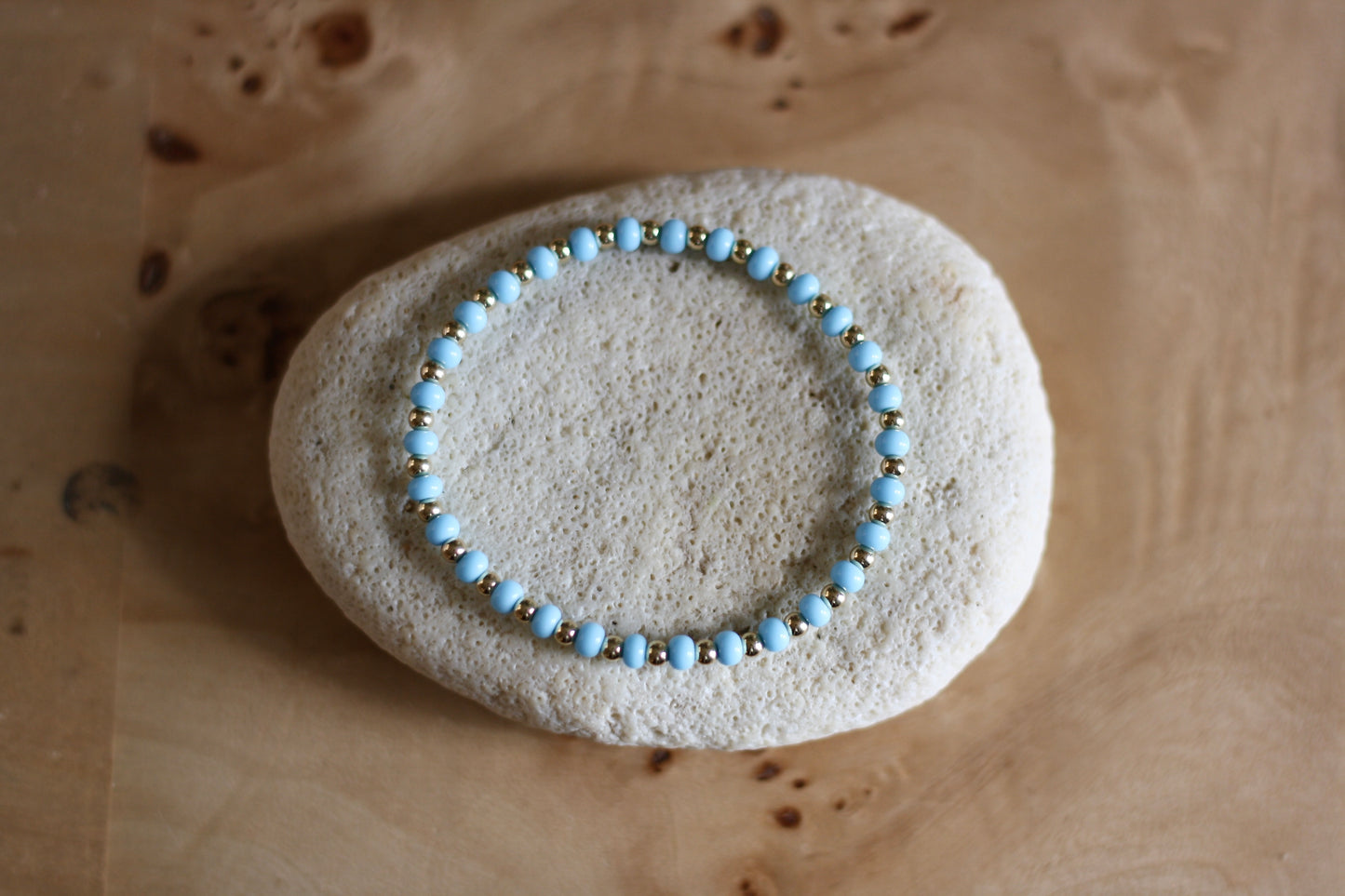 ESB (Emotional Support Beads) Icy Blue Bracelet, 3mm Gold-Filled & 4mm Colorful Beads