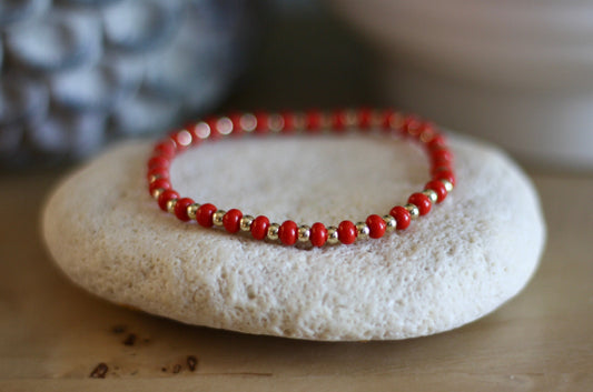 ESB (Emotional Support Beads) Chili Pep Red Bracelet, 3mm Gold-Filled & 4mm Colorful Beads