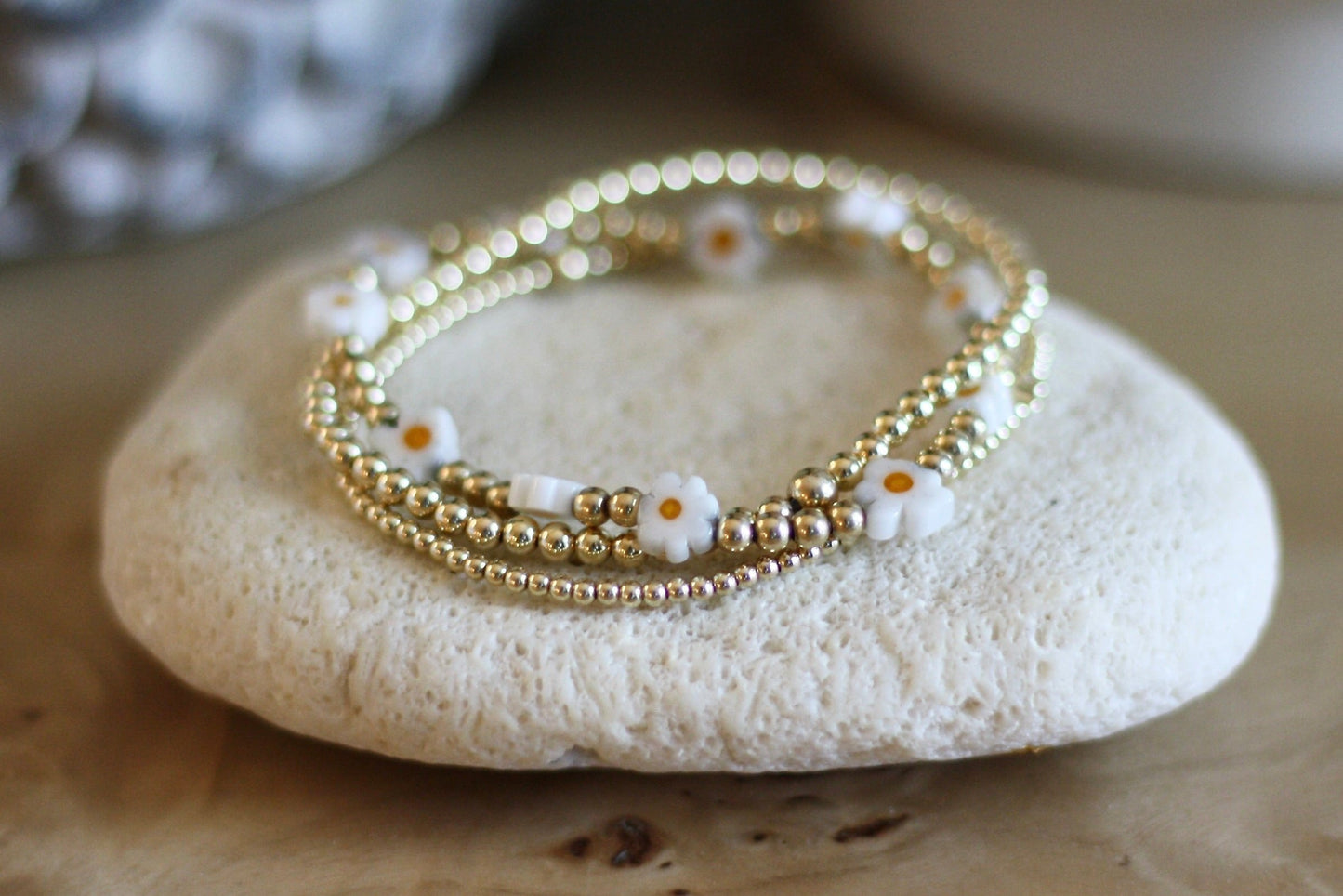 Iconic Gold-Filled Daisy Bracelets (Set of 3)