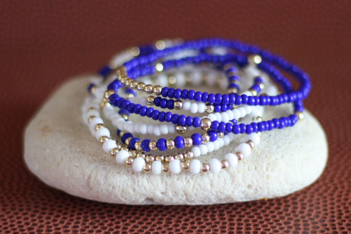 Go Sports Blue & White Bracelet Stack (Set of 7)