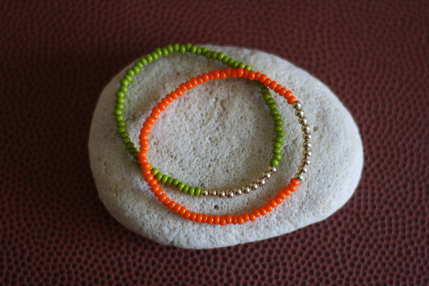 Go Sports Orange & Green Bracelet Stack, 3mm Gold-Filled Beads (Set of 2)