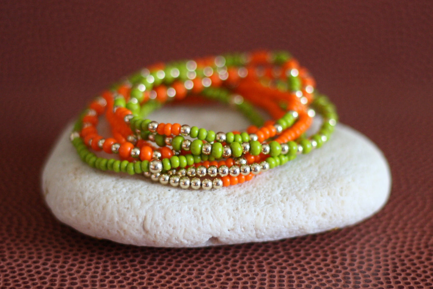 Go Sports Orange & Green Bracelet Stack (Set of 7)