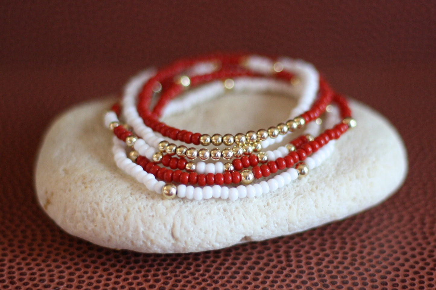 Go Sports Crimson & White Bracelet Stack (Set of 5)