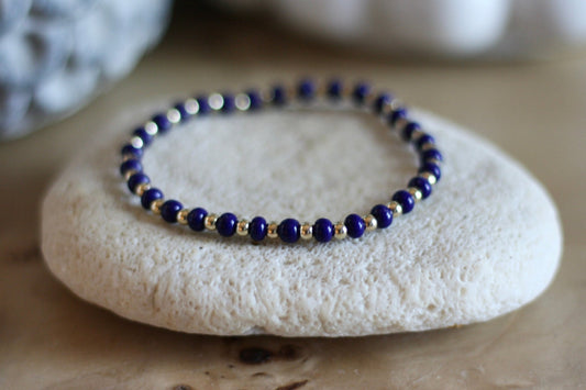 ESB (Emotional Support Beads) Navy Bracelet, 3mm Gold-Filled & 4mm Colorful Beads