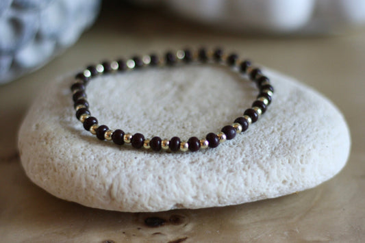 ESB (Emotional Support Beads) Coffee Bracelet, 3mm Gold-Filled & 4mm Colorful Beads