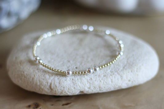 Iconic Bracelet, 4mm Silver & 2mm Gold-Filled Beads